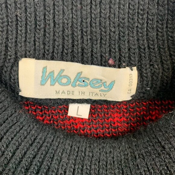 Vintage Wolsey Mens Sweater Large Red Black Fair Isle Cable Knit Ski Wool Italy - Picture 4 of 8
